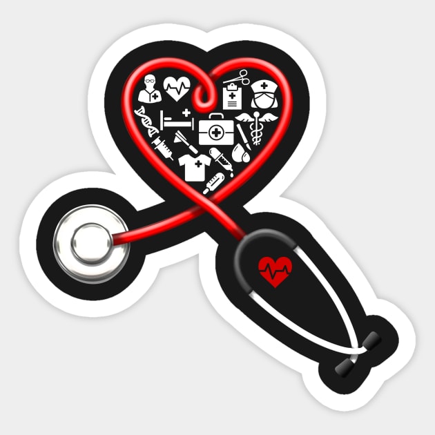 Funny Nurse Valentine_s Day Heart Stethoscope T-Sh Sticker by Elsie